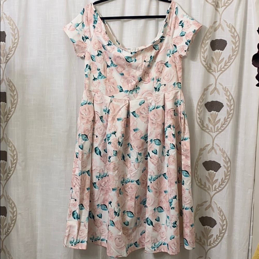 Pink Roses Satin Dress
